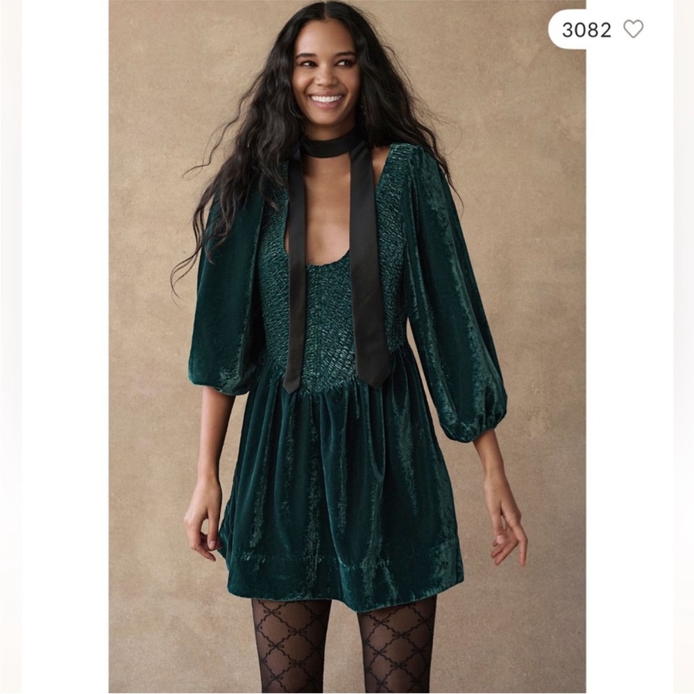 Free People Farrier Velvet Mini Dress in Pink size S new long sleeve‎ - Picture 4 of 9